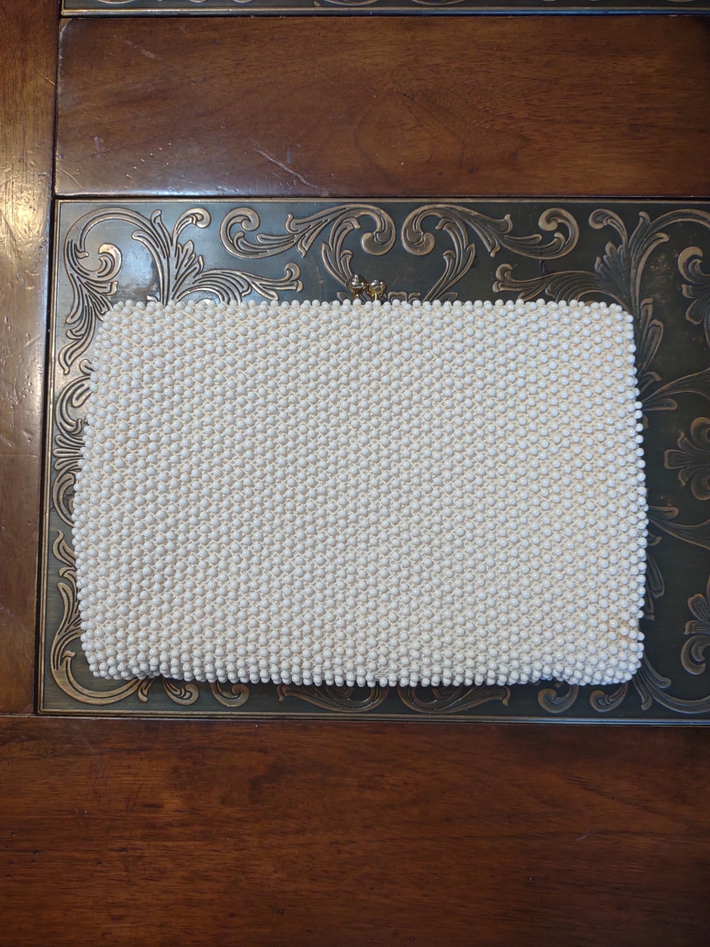 Corde Bead Vintage Cream Evening Beaded Clutch